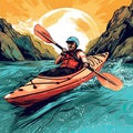 Kayaking illustration - made with Generative AI tools Royalty Free Stock Photo