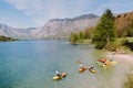 Kayaking lake group of people