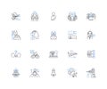 Kayaking line icons collection. Paddle, Rapids, Spray, Adventure, Glide, River, Canoeing vector and linear illustration
