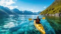 Kayaking on a mountain lake by Generative AI