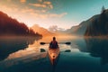 Kayaking on a mountain lake by Generative AI