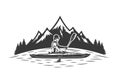 Kayaking on mountain lake vector illustration