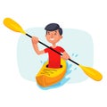 Kayaking Paddling on Boats Vector. Having Fun. Paddle Oar. Sport, Outdoor Activities. Isolated On White Cartoon