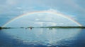 Kayaking in Polar Karelia with rainbow Royalty Free Stock Photo