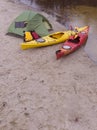 Kayaking on the river.