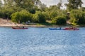 Kayaking on the river in clear weather Royalty Free Stock Photo