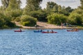 Kayaking on the river in clear weather Royalty Free Stock Photo