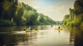 kayaking on the river. Outdoor summer vacations. Holiday travel activities. Discover the beauty of earth, generative ai