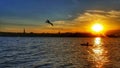 Kayaking in the river during the sunset Royalty Free Stock Photo