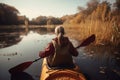 Kayaking senior woman river sport. Generate Ai