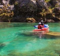 Kayaking on the Soca river, Slovenia Royalty Free Stock Photo