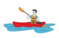 Kayaking Sport Leisure or Competition. Sportsman or Tourist Rowing in Kayak. Nature and Water Fun on Summer Vacation