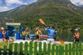 Kayaking students on Lake Huesca, Spain