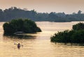 Kayaking at sunset,in the 4000 Islands region, on the Mekong River,Don Det,southern Laos.Southeast Asia