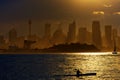 Kayaking on Sydney Harbour at sunset Royalty Free Stock Photo