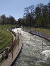 Kayaking track. Augsburg.  Germany.  Spring. Fast water Royalty Free Stock Photo