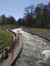Kayaking track. Augsburg. Germany. Spring. Fast water