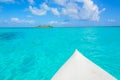 Kayaking in tropical paradise - Canoe floating on transparent turquoise water, caribbean sea, Belize, Cayes islands Royalty Free Stock Photo