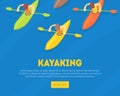 Kayaking Water Sport Landing Page Template, Athletes Paddling Kayaks, Extreme Sport Vector Illustration