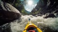 Kayaking in whitewater rapids of mountains river, extreme water sport at outdoor nature, Generative AI