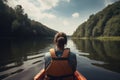 Kayaking woman river sport. Generate Ai