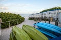 Kayaks along the sand at Pass Beach