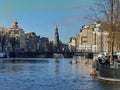 Kayaks on Amstel river in central Amsterdam Royalty Free Stock Photo