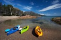 Kayaks on beach at Honeymoon Cove Royalty Free Stock Photo