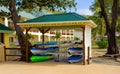 Kayaks at a beach resort in the grenadines