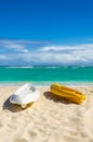 Kayaks on the beautiful sandy Caribbean beach