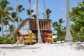 Kayaks and canoes on the beach in the Dominican Republic.