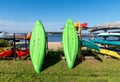 Kayaks and canoes on the Beach in Oyster Bay, New York