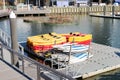 Kayaks and canoes for rent in the Bay on the Washington Royalty Free Stock Photo