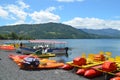 Kayaks and Canoes on the shores of Lake Calafquen, Chile Royalty Free Stock Photo