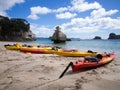 Kayaks @ Cathedral Cove, Coromandel, New Zealand Royalty Free Stock Photo