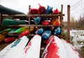 Kayaks covered in snow Royalty Free Stock Photo