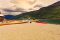 Kayaks and cruise ship in Flam, Norway Royalty Free Stock Photo