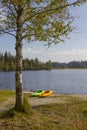 Kayaks at lake shore kirchsee