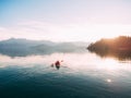 Kayaks in the lake. Tourists kayaking on the Bay of Kotor, near Royalty Free Stock Photo