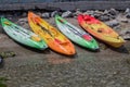 Kayaks with oars on the seashore in summer Royalty Free Stock Photo