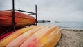 Kayaks for recreation at Goleta Beach Park, Santa Barbara