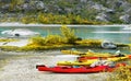 Kayaks River Autumn Landscape