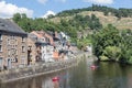 Kayaks at river Ourthe in La Roche-en-Ardenne, Belgium Royalty Free Stock Photo