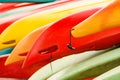 Kayaks in stack outdoors Royalty Free Stock Photo