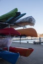 Kayaks stacked on a trailer at the port pier Royalty Free Stock Photo