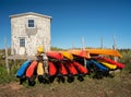 Kayaks stored on Prince Edward Island Royalty Free Stock Photo