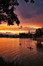 Kayaks in the sunset on the lake. Mecklenburg-Western Pomerania, Pomerania, Germany Royalty Free Stock Photo