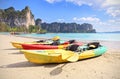 Kayaks on a tropical beach. Royalty Free Stock Photo
