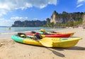 Kayaks on a tropical beach. Royalty Free Stock Photo