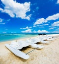 Kayaks at Wolmar beach. Mauritius Royalty Free Stock Photo